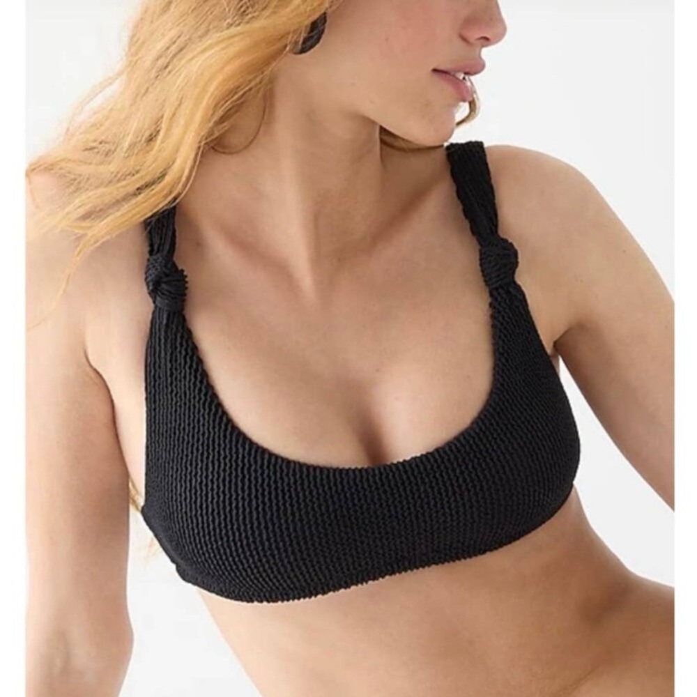 J Crew Size 2X Black Scrunchie Knotted Scoopneck Bikini Top NWT